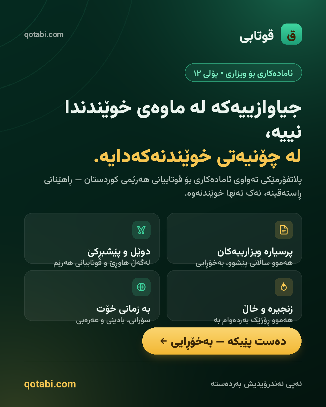 قوتابی — باشترین ڕێگا بۆ ئامادەکاری ویزاری پۆلی ١٢ لە هەرێمی کوردستان